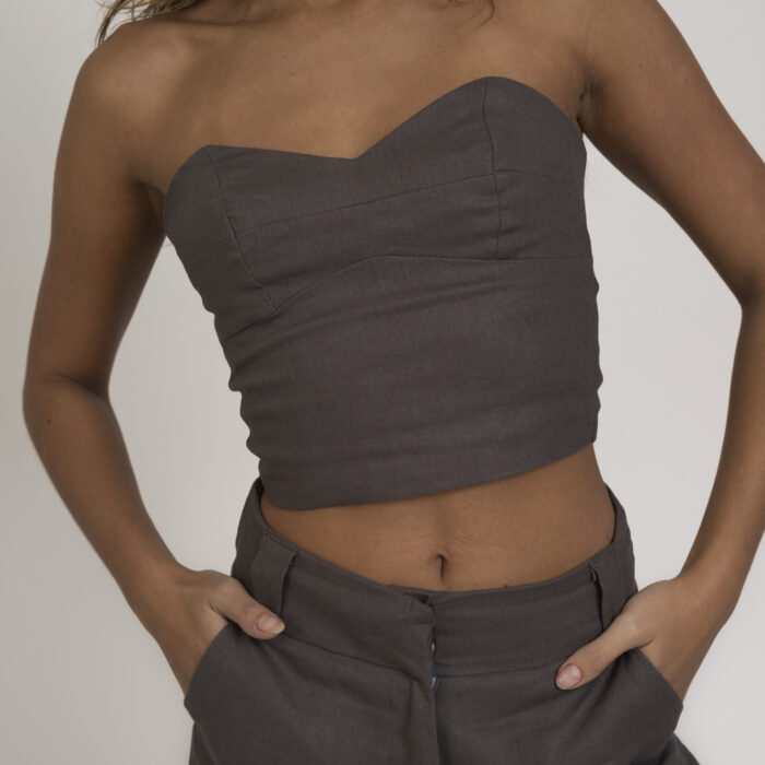Cropped olivia linho – cinza chumbo