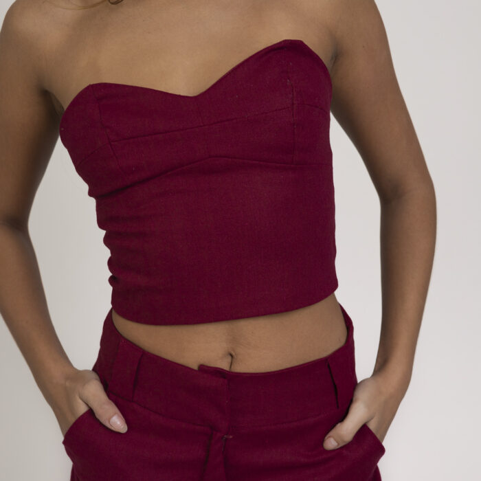 Cropped olivia linho – vinho